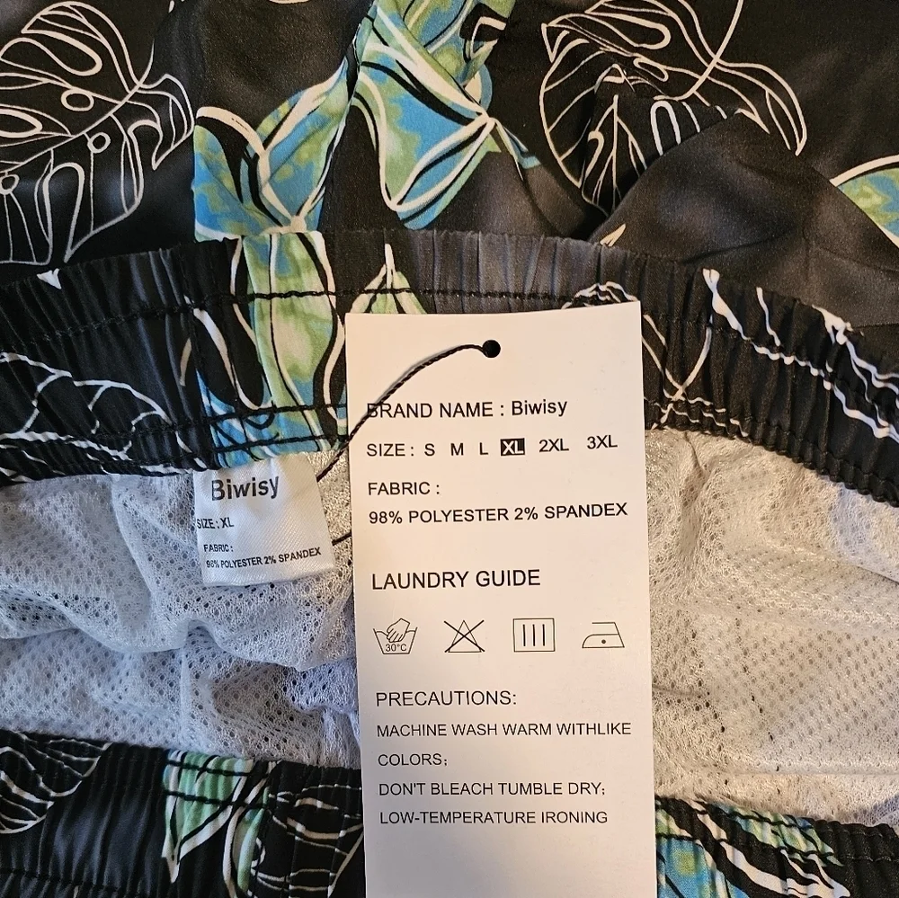 Men's Quick Dry Tropical Beach Shorts Swimsuit Swimwear Swim Trunks, Black/Teal